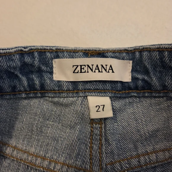ZENANA Med Wash High Waist Distressed Raw Hem Wide Leg Jeans Women's Size 27 - Picture 12 of 14